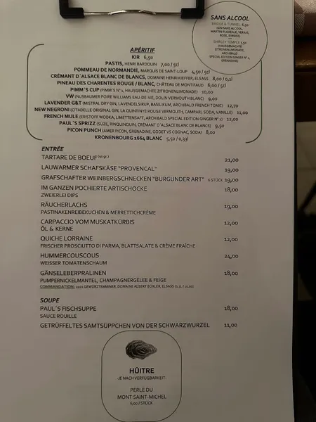 menu 2 of Paul's Brasserie