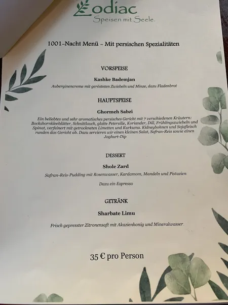 menu 0 of Zodiac