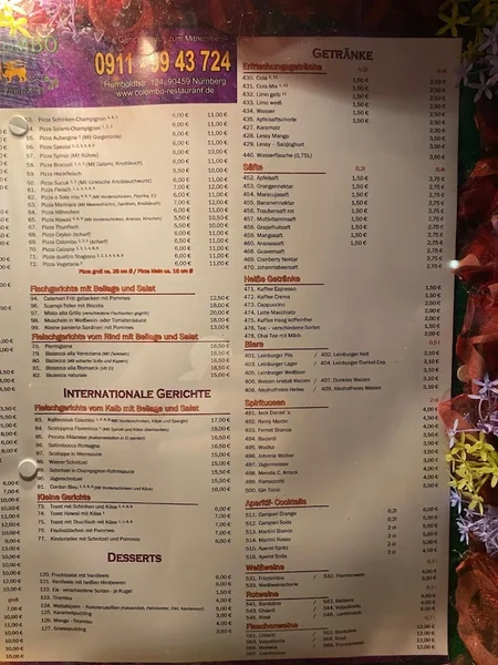 menu 1 of Colombo Restaurant Nürnberg