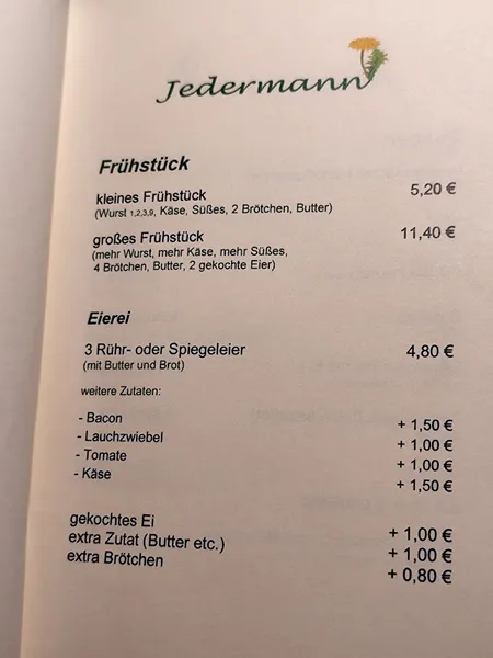 menu 1 of Jedermann Café