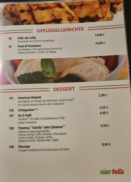 menu 2 of Restaurant Ciao Bella