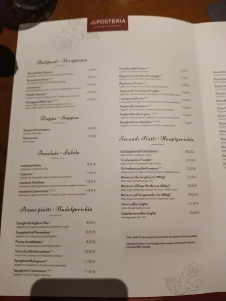 menu 2 of La Posteria