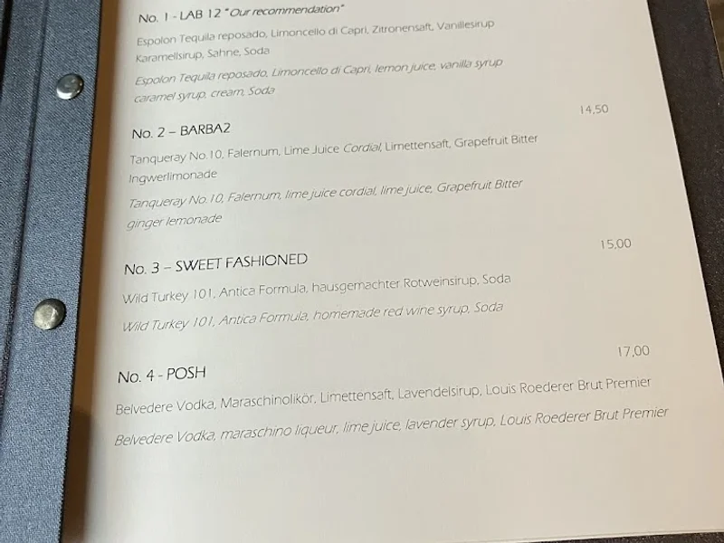 menu 0 of LAB12 Bar @Pullman Cologne