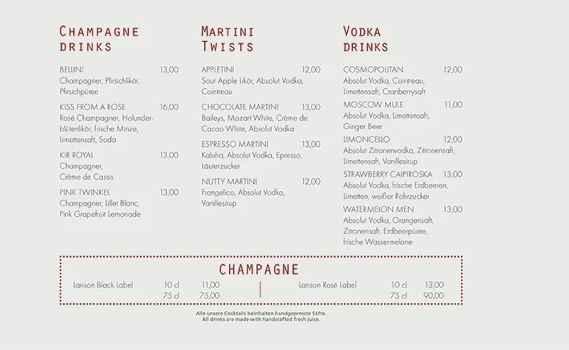 menu 1 of Plüsch Bar & Lounge (im Köln Marriott Hotel)