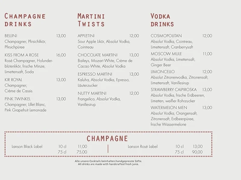 menu 1 of Plüsch Bar & Lounge (im Köln Marriott Hotel)