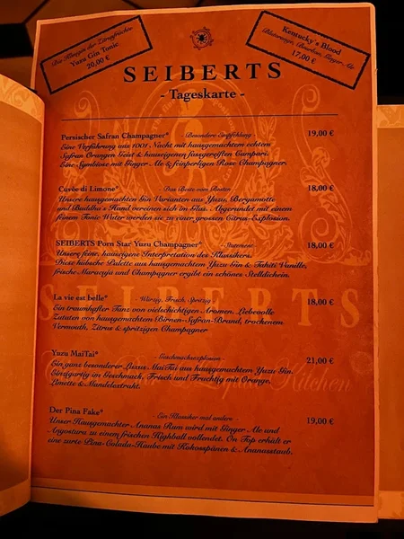 menu 0 of Seiberts - Classic Bar & Liquid Kitchen