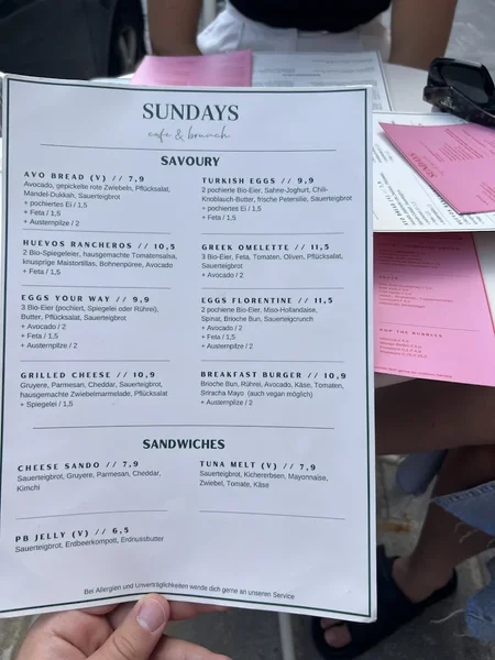 menu 1 of SUNDAYS