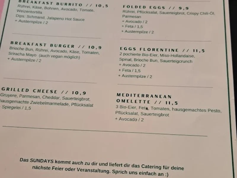 menu 2 of SUNDAYS