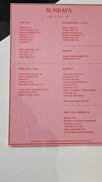 menu 0 of SUNDAYS