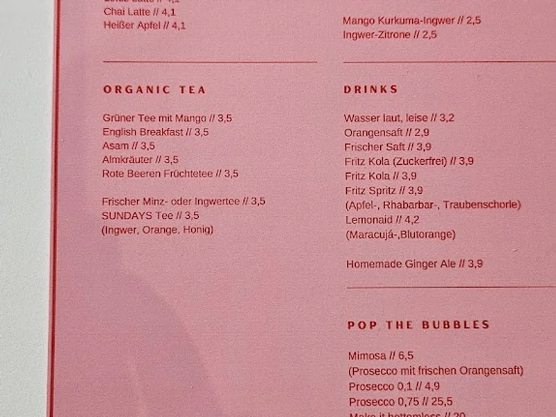 menu 0 of SUNDAYS