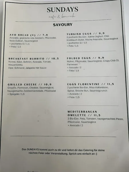 menu 2 of SUNDAYS