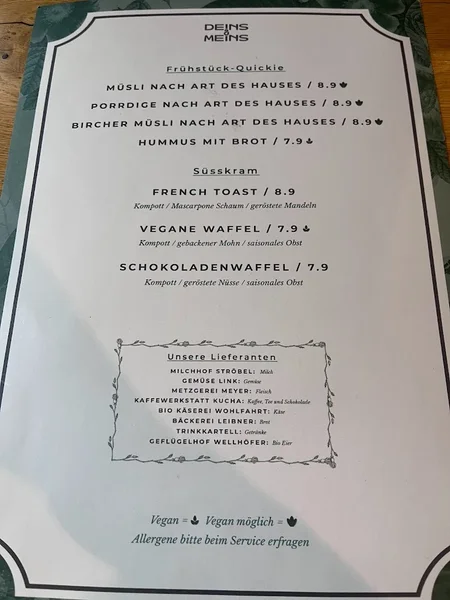 menu 1 of Deins & Meins