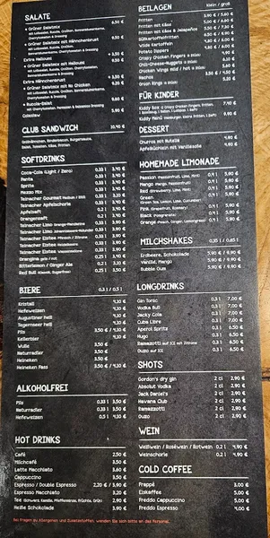 menu 1 of Pops Burger & Sportsbar Stuttgart