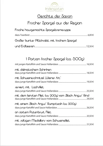 menu 0 of Lindengarten