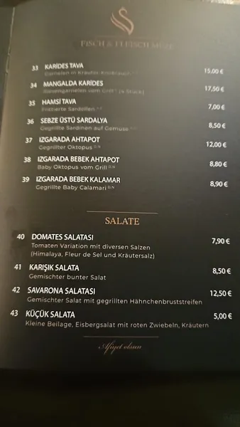 menu 2 of Savarona Restaurant