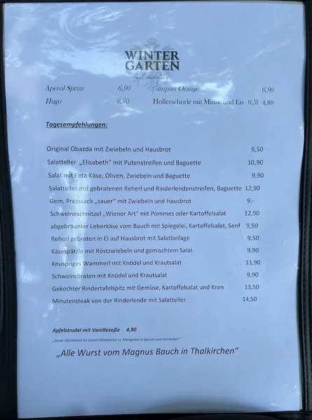 menu 1 of Wintergarten