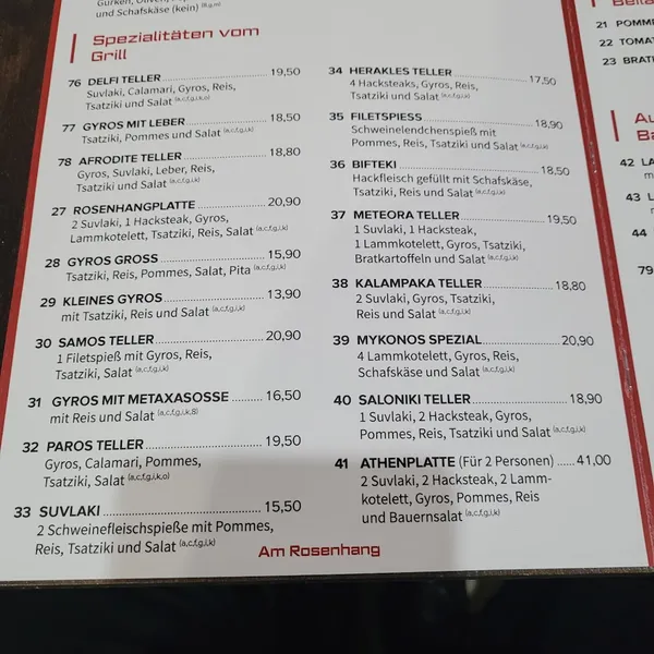 menu 1 of Restaurant Am Rosenhang
