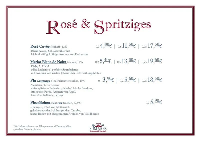 menu 1 of ZUM ALOIS Restaurant & Bierstube