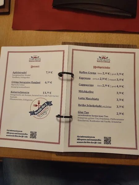 menu 2 of ZUM ALOIS Restaurant & Bierstube