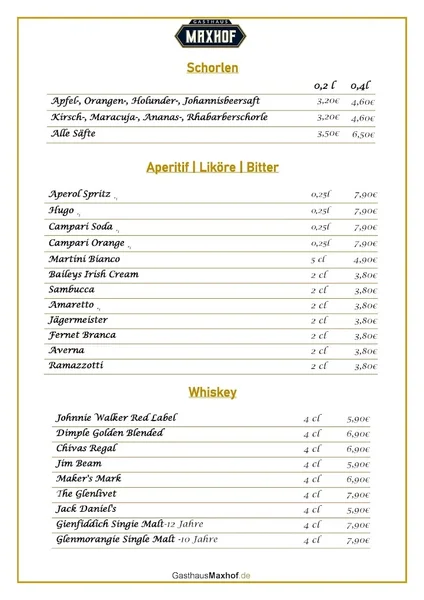 menu 0 of Gasthaus Maxhof