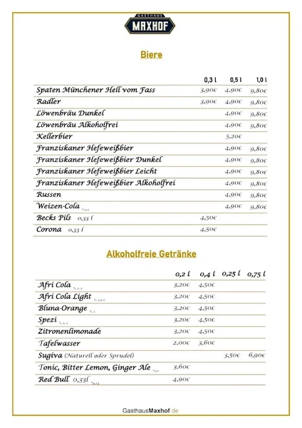 menu 1 of Gasthaus Maxhof