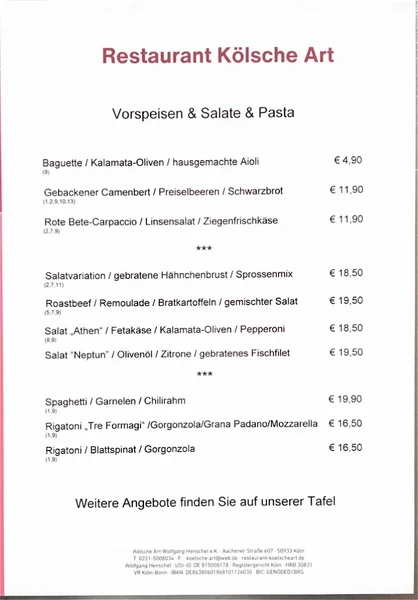 menu 0 of Restaurant & Kneipe Köln | Kölsche Art