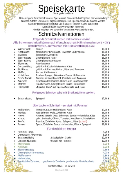 menu 1 of Speisegaststätte "Kirchderner Eck"