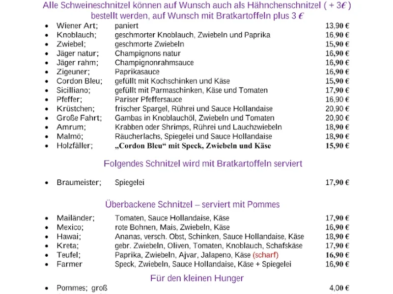 menu 1 of Speisegaststätte "Kirchderner Eck"