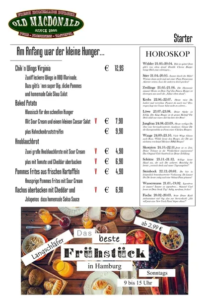 menu 0 of Old MacDonald Burger-Restaurant, Biergarten und Sportsbar