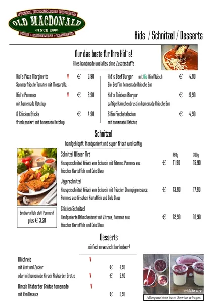 menu 2 of Old MacDonald Burger-Restaurant, Biergarten und Sportsbar
