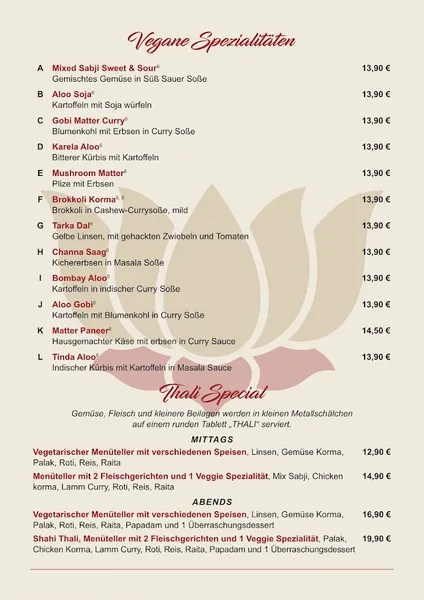 menu 0 of Anita's Indian Cuisine