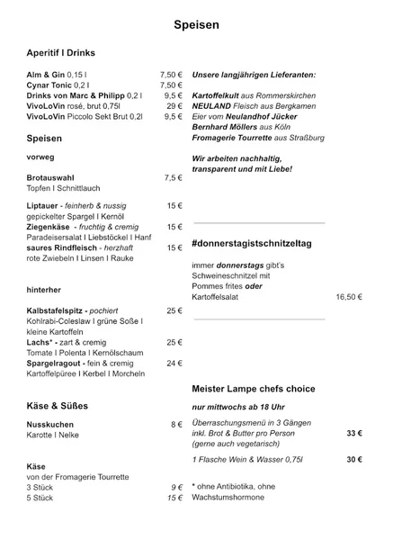 menu 0 of Meister Lampe