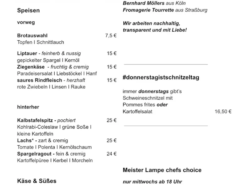 menu 0 of Meister Lampe