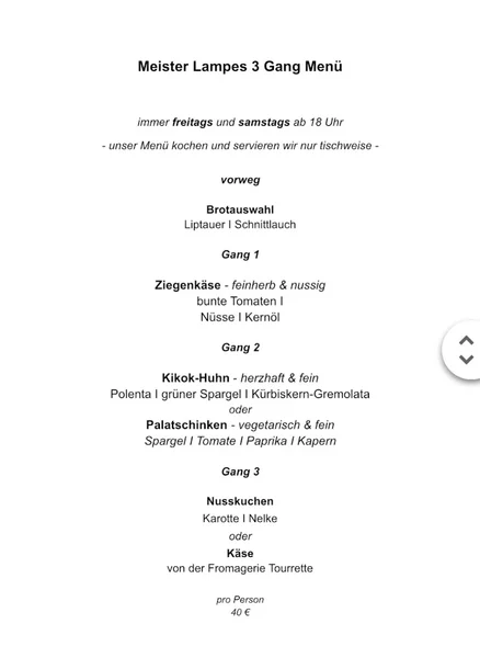 menu 1 of Meister Lampe