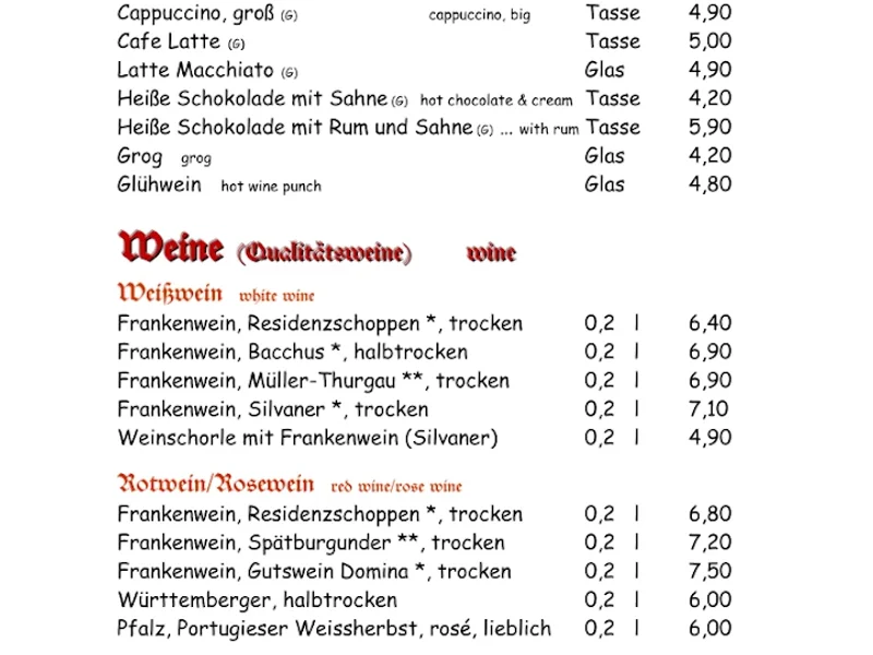 menu 0 of "Trödelstuben", Wein- und Bierstuben, Restaurant