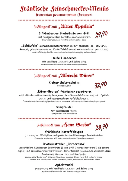 menu 1 of "Trödelstuben", Wein- und Bierstuben, Restaurant