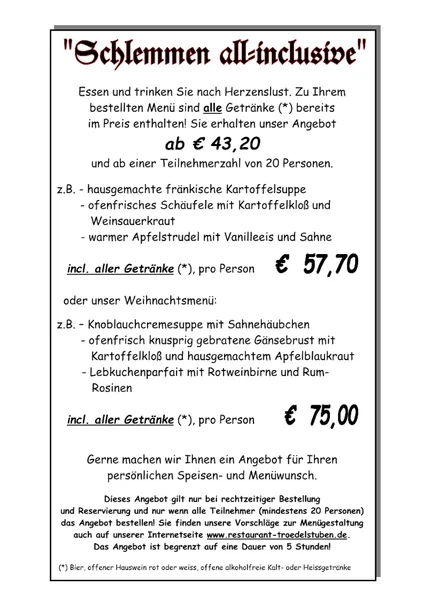 menu 2 of "Trödelstuben", Wein- und Bierstuben, Restaurant