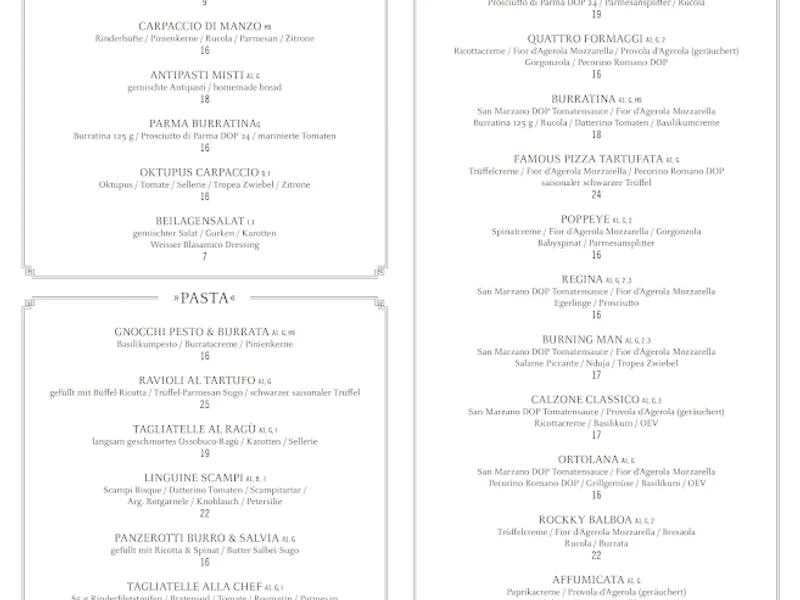 menu 0 of Travolta Nürnberg
