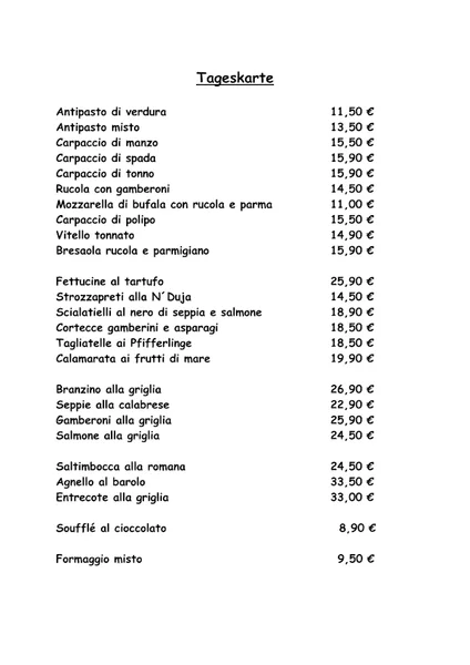 menu 0 of La Locanda