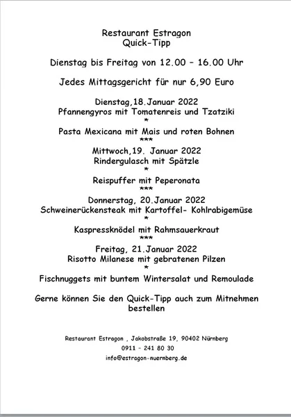 menu 1 of Restaurant Estragon