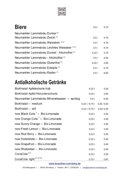 menu 0 of Restaurant Levantine Nürnberg