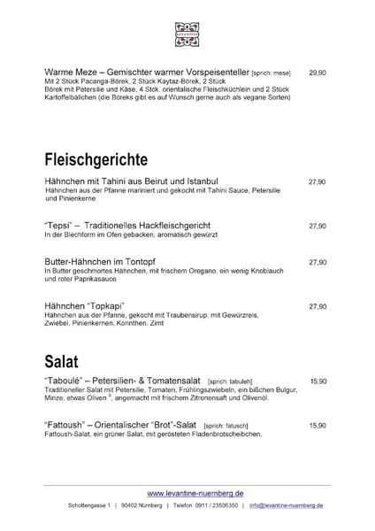 menu 1 of Restaurant Levantine Nürnberg