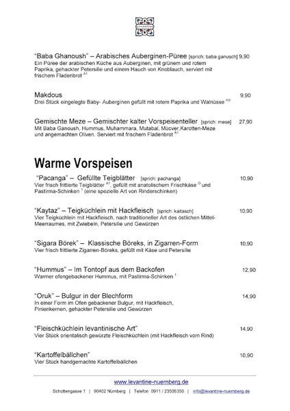 menu 2 of Restaurant Levantine Nürnberg