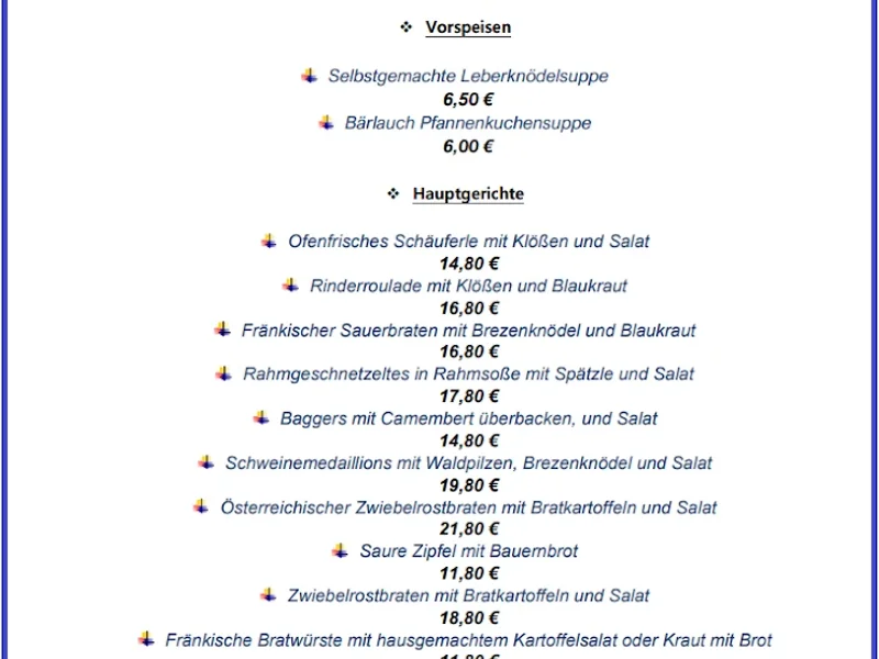 menu 0 of Barockhäusle Restaurant, Biergarten, Wein- & Bierstube bei Rosi