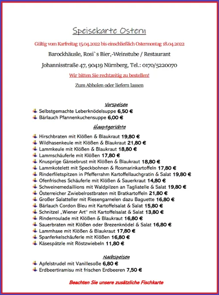 menu 1 of Barockhäusle Restaurant, Biergarten, Wein- & Bierstube bei Rosi