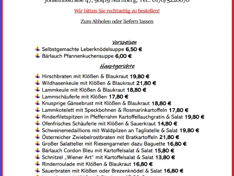 menu 1 of Barockhäusle Restaurant, Biergarten, Wein- & Bierstube bei Rosi