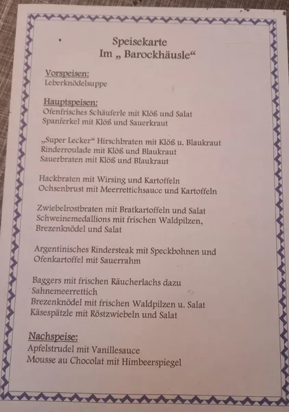 menu 2 of Barockhäusle Restaurant, Biergarten, Wein- & Bierstube bei Rosi