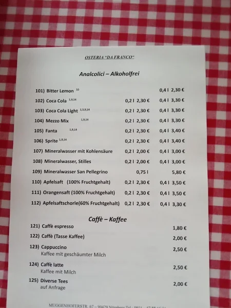 menu 2 of Osteria da Franco