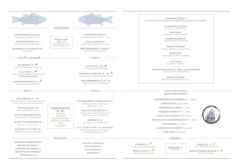 menu 0 of am kai | restaurant. seafood. drinks. elbblick