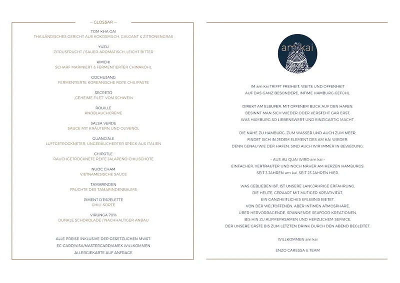 menu 1 of am kai | restaurant. seafood. drinks. elbblick